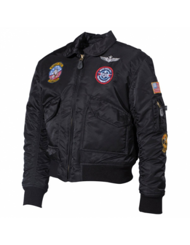 CAZADORA BOMBER NIÑO PARCHES NEGRA