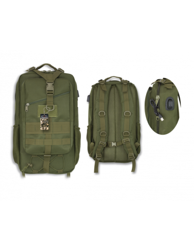 MOCHILA TACTICA VERDE CONECTOR USB